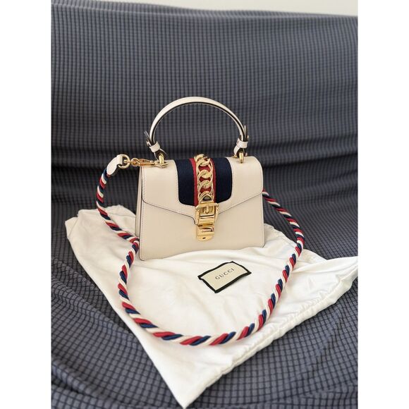 Gucci Handbags - Gucci Mini Sylvie - Top Handle Bag White Calfskin - w/Dust Bag